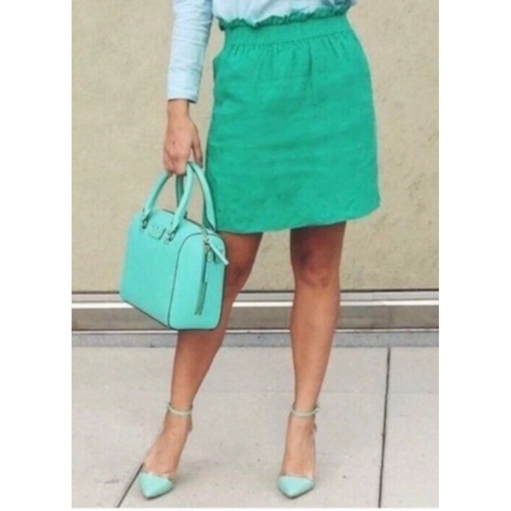 J. Crew Skirt Kelly Green Sidewalk Mini Elastic Paper Bag Linen Women's Size 0